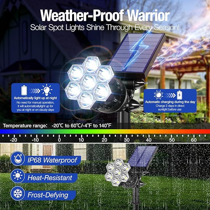 Solar Spot Lights Outdoor 1000LM, IP68 Waterproof Solar Lights Outdoor with 7x360° Adjustable Metal Hose, 4 | Lumora