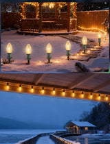 C9 Christmas Pathway Lights Outdoor, 38Ft Outside Christmas Decorations with 25 7W Clear Bulbs and Stakes | Lumora