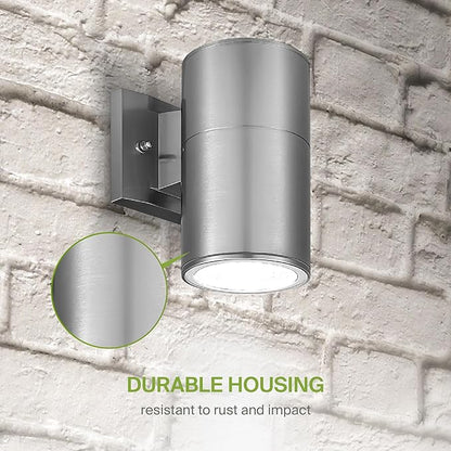 ASD 1 Light Outdoor Wall Light Fixture | 60W E26 Socket 120V ETL Cylinder Up Down Lights | LED/CFL/Incandescent Bulb Exterior Wall Sconce | Front Door, Porch, Patio Lighting | Stainless Steel 6 Pack
