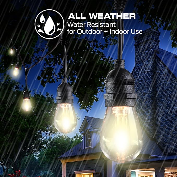 Monster 24 Foot Premium Outdoor Smart RGB+IC+WW String Lights, 12 Bulb Color Flow Dimmable LEDs, Sound Reactive, Water & Weather Resistant, Compatible with Alexa, Siri, Google Home, App