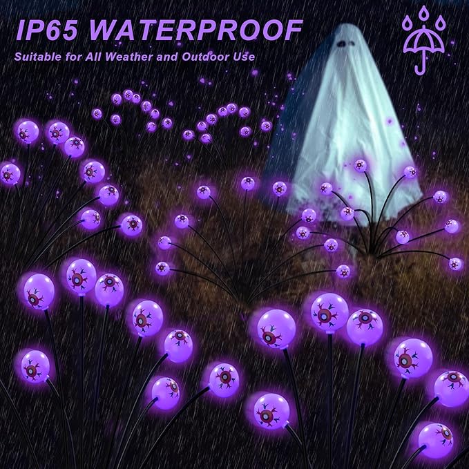 Halloween Decorations Solar Outdoor Lights,2PACK 20LED Solar Scary Eyeball Halloween Pathway Lights,Waterproof Purple Solar Lights Outdoor for Horror Decor/Patio/Garden/Yard/Party/Lawn