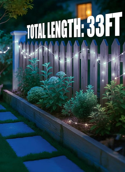 Minetom Solar String Lights for Outside, 33Ft 100 LED Outdoor Solar Fairy Lights, 8 Modes Balcony Lights for Tree Patio Christmas Party Wedding Decor (Pure White)