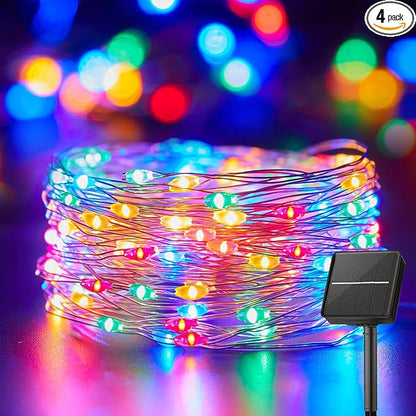 Minetom Solar String Lights for Outside, 33Ft 100 LED Outdoor Solar Fairy Lights, 8 Modes Balcony Lights for Tree Patio Christmas Party Wedding Decor 4PC