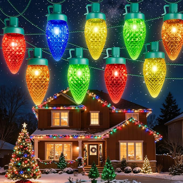 C9 Christmas Lights Outdoor 114ft 150 LED Waterproof String Lights with Timer & 8 Modes, Connectable Commercial | Lumora