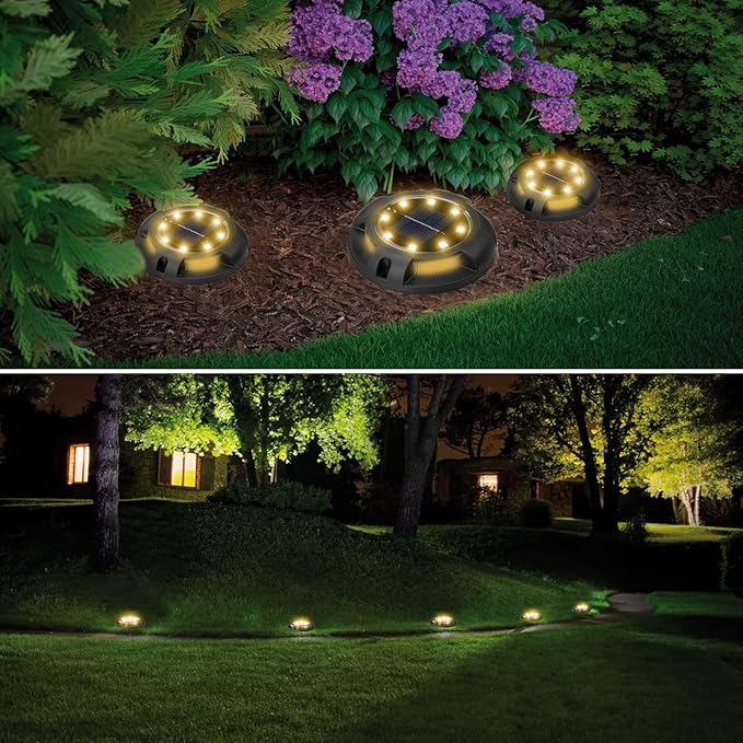 Fohil 12 Pack Solar Ground Lights Outdoor,12 LEDs Solar Disk Lights Waterproof In-ground Lights for Pathway Lawn | Lumora