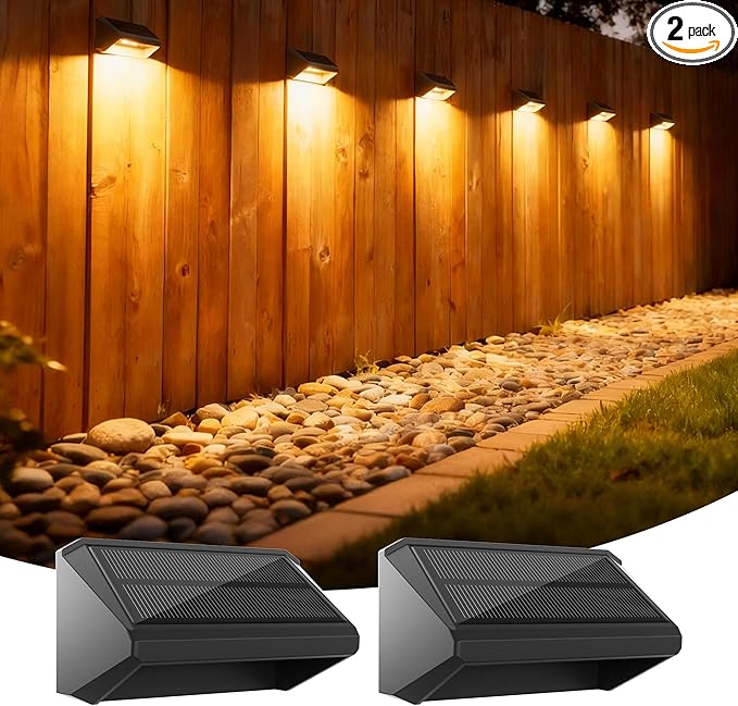 Solar Fence Lights Outdoor, 2 Pack Ultra-Bright 100 Lumens Fence Lights Solar Powered, IP65 Waterproof, 9 Color Modes, 12+ Hours Lighting Decor for Backyard/Patio/Deck/Wall/Pool
