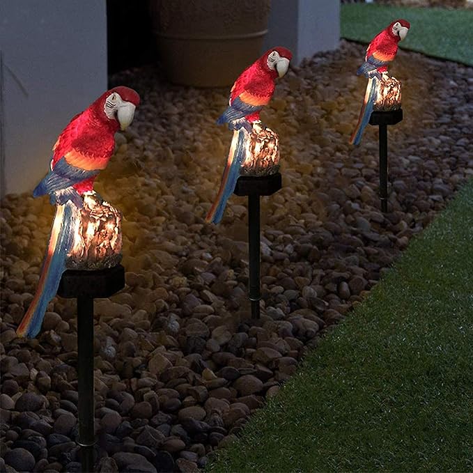 Ulalaza Outdoor Resin Solar Lights Red Parrot Shape Solar Powered LED Lamp Waterproof Garden Light Decoration for Walkway Path Landscape Lawn Yard