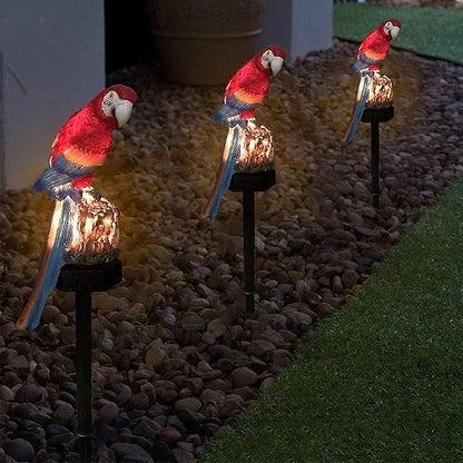 Ulalaza Outdoor Resin Solar Lights Red Parrot Shape Solar Powered LED Lamp Waterproof Garden Light Decoration for Walkway Path Landscape Lawn Yard