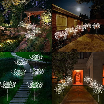 Solar Garden Lights Outdoor Decor, 3 Pack 360 LED Solar Fireworks Lights Waterproof 8 Modes Starburst Lights with Remote, Solar Flower Lights for Pathway Patio Yard Christmas Decorations(Cold White)