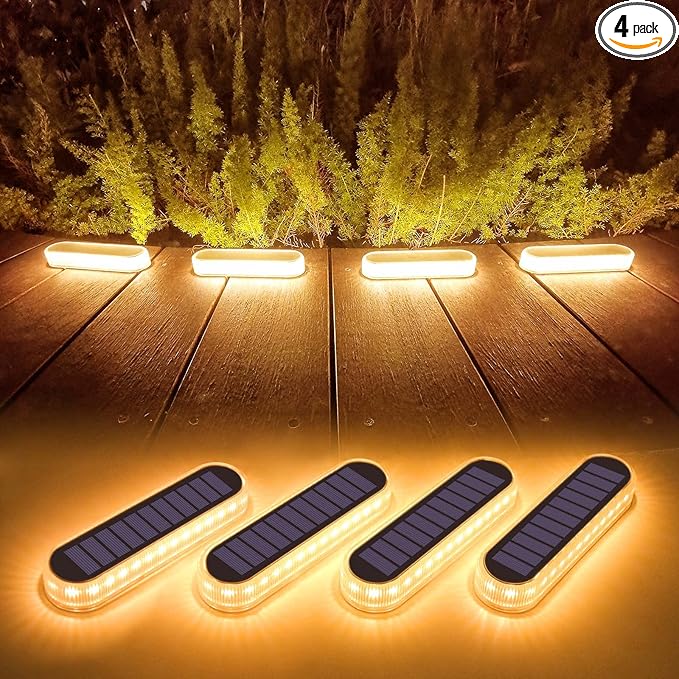 Lacasa 4pcs Solar Outdoor Floor Lamp Warm White 2700K 40LM LED Solar Light Outdoor Patio Decoration IP68 Waterproof Auto On/Off Lighting for Paths Garden Stairs Pathways Patio
