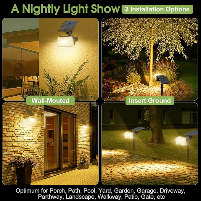 102 LED Solar Spot Lights Outdoor Waterproof IP65, Adjustable Landscape Spotlights, [8 Pack/4 Modes] Auto On/Off | Lumora