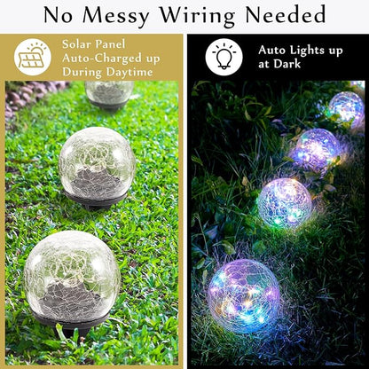 Honoson Decorative Solar Globe Lights Outdoor Waterproof LED Cracked Glass Ball Lights for Pathway, Walkway, Garden, Yard, Lawn Decoration(8 Pcs,3.9 Inch)