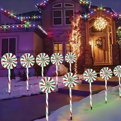 Christmas Solar Lollipop Pathway Lights 5 Pack Outdoor Candy Cane Stake Light with Bow Waterproof Walkway Xmas Outsides Garden Yard Lighting Landscape Decorative Decoration