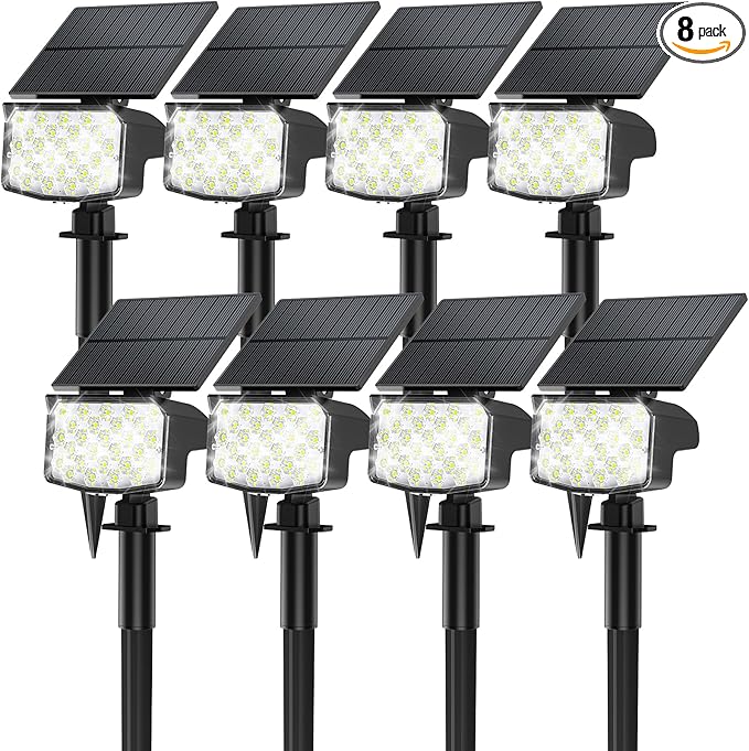 8 Pack Solar Spot Lights Outdoor, Waterproof IP65 Adjustable, 3 Lighting Modes Solar Powered Landscape Spotlights | Lumora