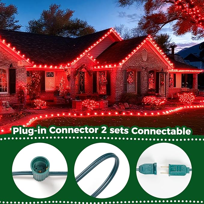 Minetom C9 Christmas String Light Red, 50ft Vintage Christmas Tree Lights, Outdoor Roofline String Lights with 50+2 Red Bulbs for Patio Garden Holiday Indoor Home Xmas Decoration, Green Wire