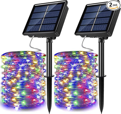 2 Pack Solar Powered Fairy String Lights Outdoor Waterproof 8 Modes Twinkle Christmas Decorations Lights, Each 33ft-100LED, 40ft-120LED, 66ft-200LED, 80ft-240LED, (Multicolor, 66)