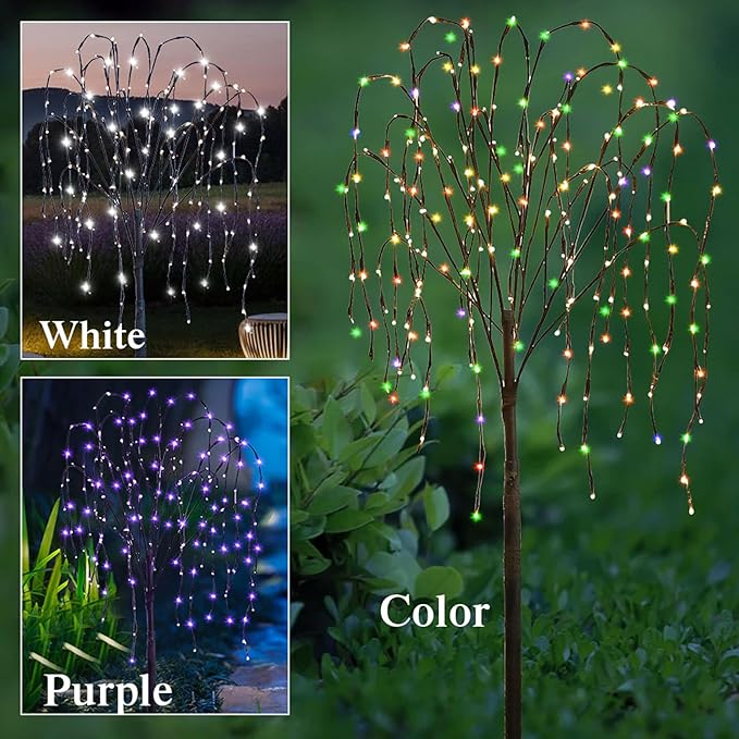 FUCHSUN 4.6 FT 200 LED Solar Lighted Willow Tree Outdoor, Light Up Weeping Willow Tree Garden Pathway Lights | Lumora