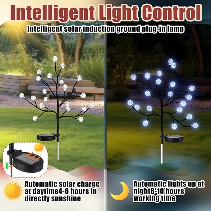 4 Pcs Outdoor Christmas Pathway Lights Decor Solar Christmas Stake Light Waterproof Outside Crystal LED Globe for Path Patio Garden Party Decor(White)