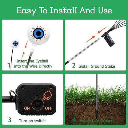 Kohlrabi Halloween Decorations Outdoor, 4 Pack 24 LED Solar Scary Eyeball Swaying Lights, Green Solar Firefly Lights Waterproof Outdoor Garden Light for Halloween Yard Garden Lawn Party Flower Bed