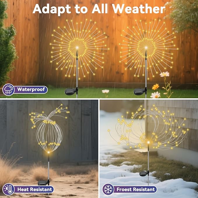 Garden Outdoor Lights, 4 Pack 120 LED Solar Garden Lights Fairy Lights Outdoor Waterproof Decorative Solar Firework | Lumora
