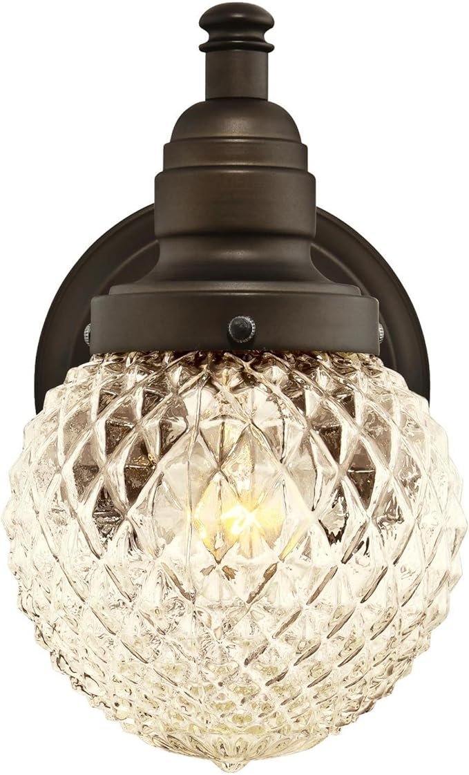 Westinghouse 6313700 Eddystone One-Light Outdoor Wall Fixture with Dusk to Dawn Sensor, Oil Rubbed Bronze Finish with Clear Diamond Cut Glass
