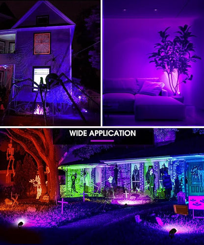 L LOHAS LED Halloween Purple Light, Spot Lights Outdoor, 10W Dusk to Dawn Sensor LED Spotlights for Yard, IP66 Waterproof Pathway Outside Lights, 9.84-ft Cord, Lawn Decor Lamp, UL Listed,2 Pack