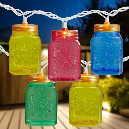 Northlight Mini Mason Jar Patio Light Set - Multi-Color - 7.5' White Wire - 10ct