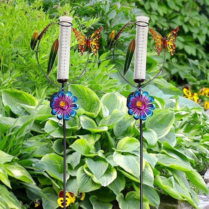 Solar Garden Path Lights with Butterfly Rain Gauge Decorative Outdoor Solar Lawn Lights for Patio and Yard Landscaping