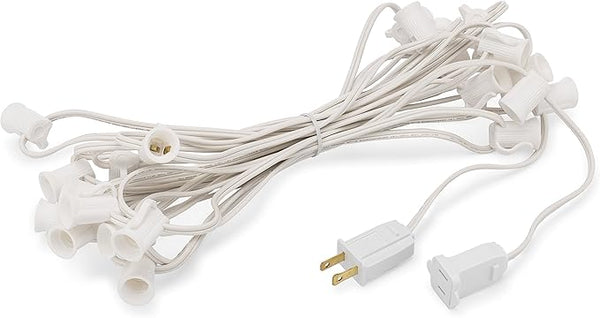 HLO Lighting C9 Light Strings | 25' White Cord with 12" Socket Spacing, E17 Light Stringer for C9 Christmas Lights | Lumora