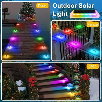 T-SUN Solar Deck Lights Outdoor Waterproof, Deck Lights Solar Powered, Driveway Marker Light for Fence Front Door, Step, Stair, Garden, Sidewalk, Pathway, Dock Porch, Backyard (Multicolor, 4 Packs)