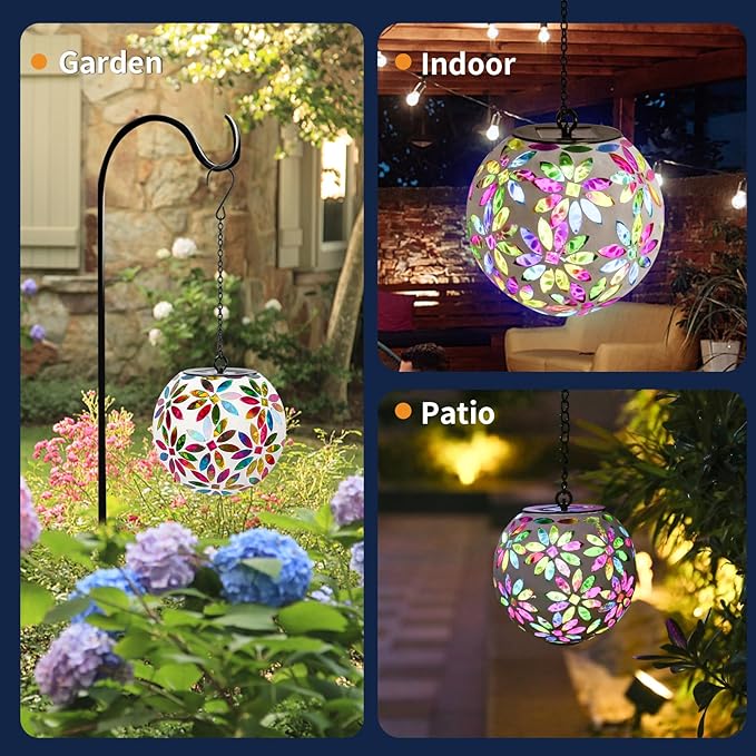 VCUTEKA Hanging Solar Lanterns Mosaic Solar Lights with Hook Up, Outdoor Garden Lights Decor for Yard Tree Fence | Lumora