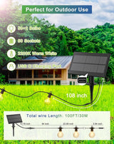 Solar String Lights Outdoor Waterproof 100FT with USB Port and 52 Shatterproof G40 Bulbs(2 Spare), LED Solar | Lumora