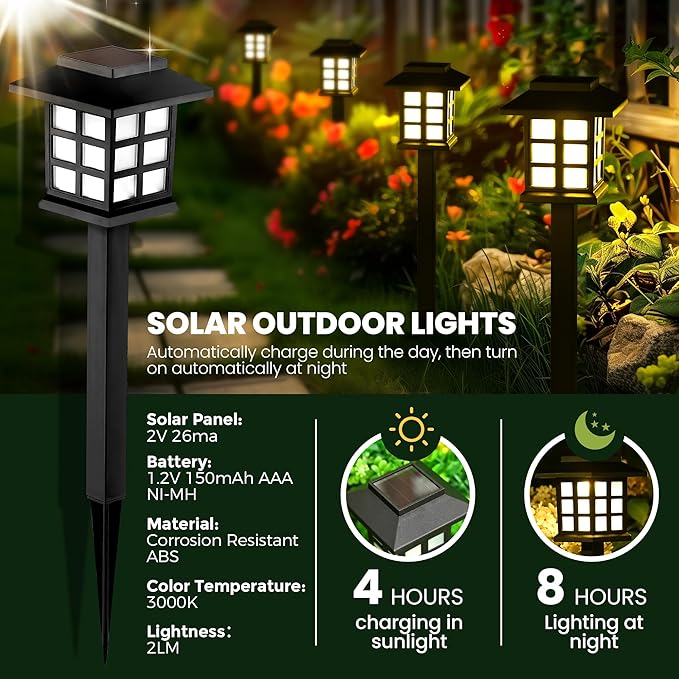 GIGALUMI Solar Outdoor Lights,12 Pack LED Solar Lights Outdoor Waterproof, Solar Walkway Lights Maintain 10 Hours | Lumora