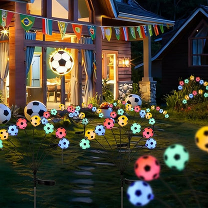 Solar Football Garden Lights – Swaying LED Solar Lights Outdoor for World Cup Decor, Outdoor Waterproof Patio & Yard Lights with Flexible Wire & Heavy Base, Multi-Colored (4Pack)