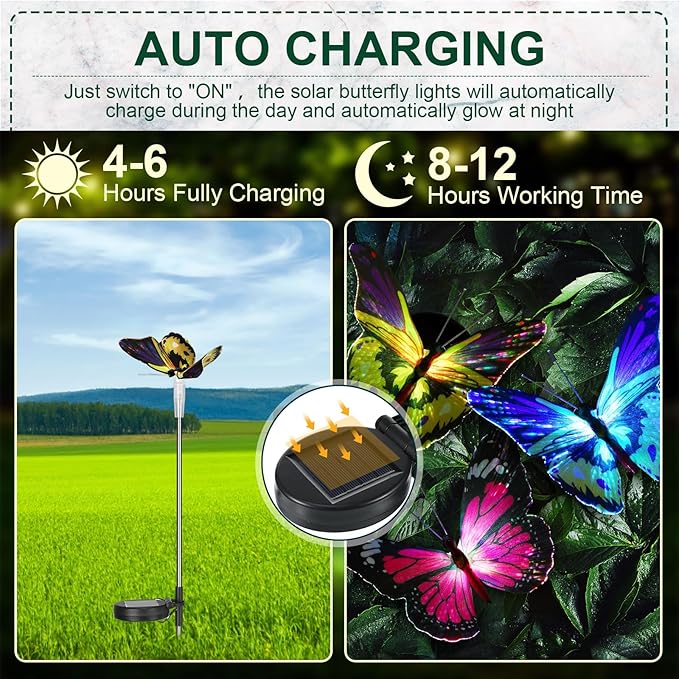 Retisee 9 Pcs Solar Butterfly Garden Stake Lights LED Solar Butterfly Lights Waterproof Color Changing Outdoor Lights Decoration for Garden Patio Yard Lawn Pathway, 5 x 28 Inch