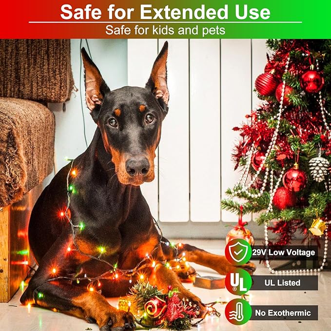 Christmas Lights, 66FT 200 LED Christmas Tree Lights with 8 Modes Waterproof, Plug in Extendable Green Wire Xmas Decorations Light for Indoor House Yard Party Holiday Decor, Red and Green