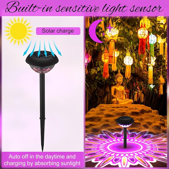 Retisee 4 Pack Diwali Lotus Decoration Solar Pathway Lights Led Waterproof Lotus Lights Diwali Projector Lamp Outdoor for Garden Yard Patio Decor Indian Temples Pooja Gifts