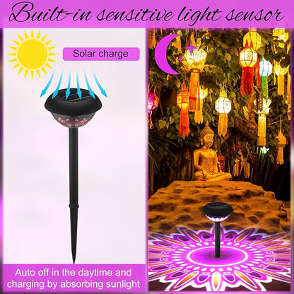 Retisee 4 Pack Diwali Lotus Decoration Solar Pathway Lights Led Waterproof Lotus Lights Diwali Projector Lamp Outdoor for Garden Yard Patio Decor Indian Temples Pooja Gifts