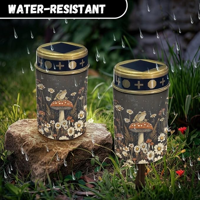 Mushroom Frog Cemetery Cross Solar Lights Solar Light Outdoor for Cemetery, LED Waterproof Solar Lights for Garden, Balcony, Yard, Memorial Gifts