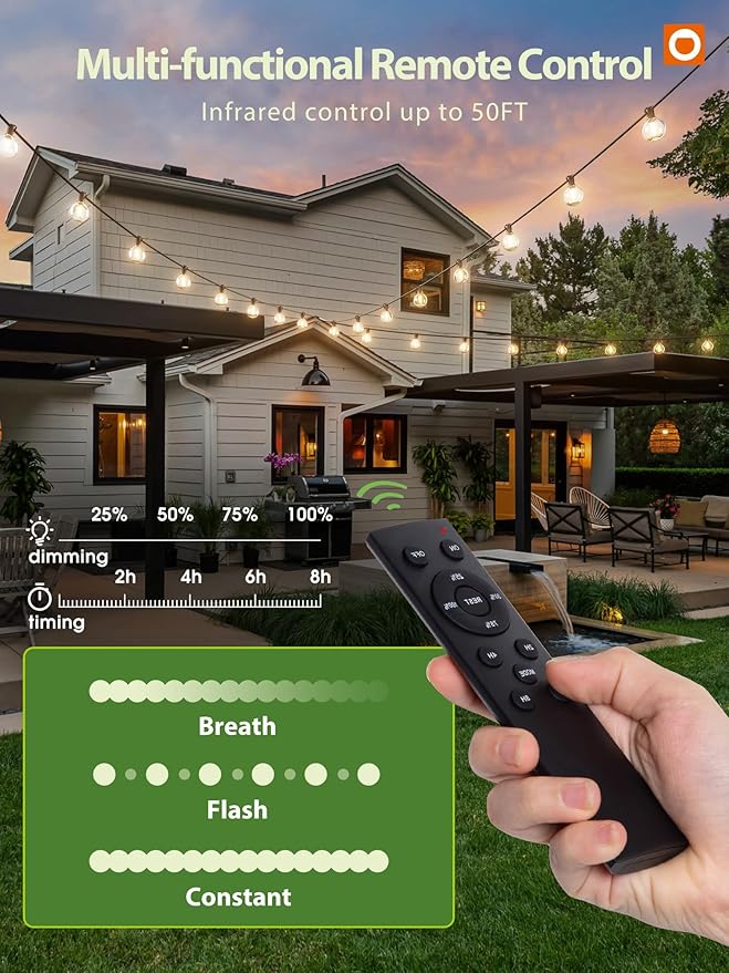 addlon 100FT Solar String Lights for Outside G50 Waterproof with USB Port Solar Patio Lights Outdoor Solar Powered LED Bulbs 3 Light Modes for Backyard Porch Garden Market Bistro Camping