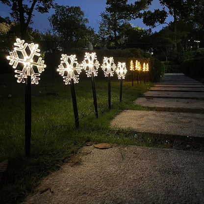 5 Pack Solar Christmas Snowflake Pathway Lights 6.3 Ft Total Outdoor Waterproof Landscape Lights Christmas Decorations for Pathway Garden Walkway Yard Lawn Patio (Warm White)