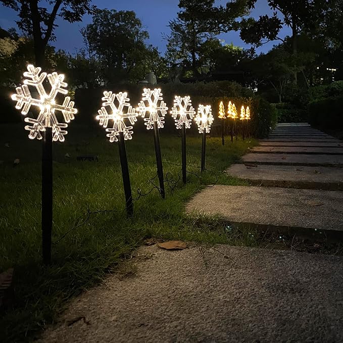 5 Pack Solar Christmas Tree Pathway Lights 6.3 Ft Total Outdoor Waterproof Landscape Lights Christmas Decorations for Pathway Garden Walkway Yard Lawn Patio (Warm White)