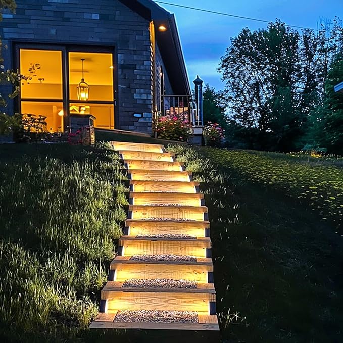 Solar Step Lights for Outside,4pack Solar Stair Lights Outdoor Waterproof IP67,Outdoor Deck Step Lights,Solar Outdoor Lights for Staircase,Patio,Front Step(Warm Brown)
