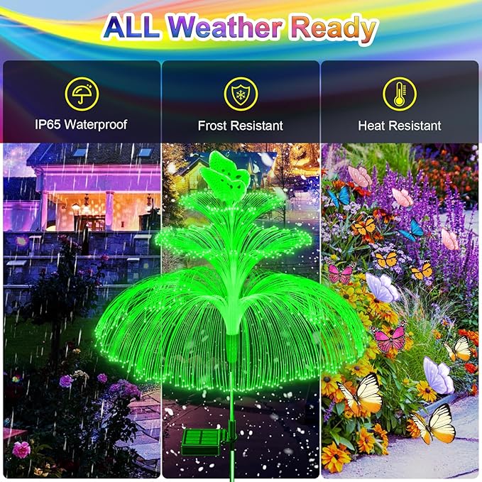 Solar Garden Lights 3 Pack New Upgraded Solar Lights Outdoor Waterproof 3 Layers 7 Color Changing Jellyfish Butterfly Decorations for Garden Yard Gifts for Women