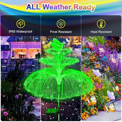 Solar Garden Lights 3 Pack New Upgraded Solar Lights Outdoor Waterproof 3 Layers 7 Color Changing Jellyfish Butterfly Decorations for Garden Yard Gifts for Women