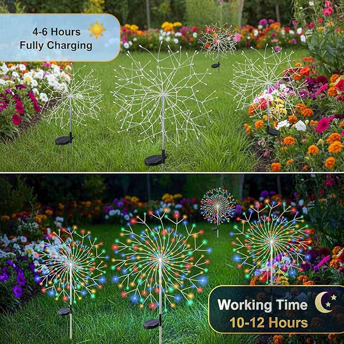 Solar Garden Lights Outdoor, 210 Led & 8 Modes Solar Firework Lights Decorative Waterproof Solar Fairy Fireworks Sparklers Light for Outside Yard Pathway Walkway Balcony Patio Decor,4Pack