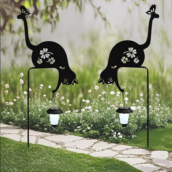 Cat Solar Lights Outdoor Garden Decoration, Solar Cat Garden Statue, Outdoor Metal Decorative Garden Stakes for | Lumora