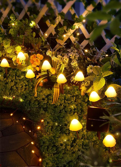 Solar Mushroom Garden Lights for Outside, 20 LED 32.8FT Solar Pathway Lights Outdoor Waterproof for Fence with 8 Lighting Modes for Patio Yard Decorative