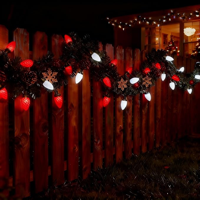 C9 LED Christmas Lights Outdoor,33 Feet 50 LED 8 Lighting Modes Waterproof Connectable Christmas String Lights for Outside Roofline Patio Home Xmas Decorations (Red & White)