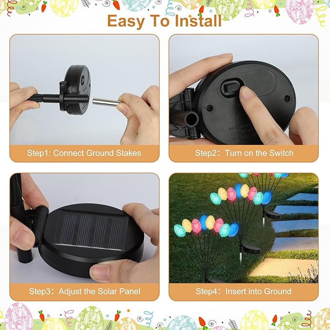 4 Pack Solar Easter Egg Lights, Colorful Garden Swaying Firefly Light Outdoor Easter Lights Waterproof Solar Stake | Lumora